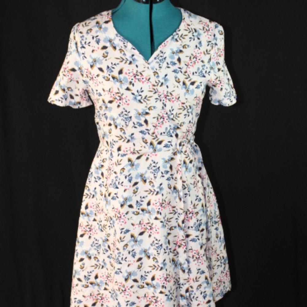 Clove - Pink floral wrap around mini dress